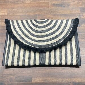 Stella & Dot Black and Cream Striped Clutch